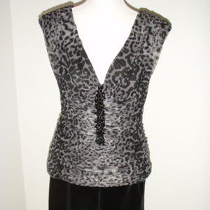 Tadashi Shoji Dressy Animal Print Embellished Top
